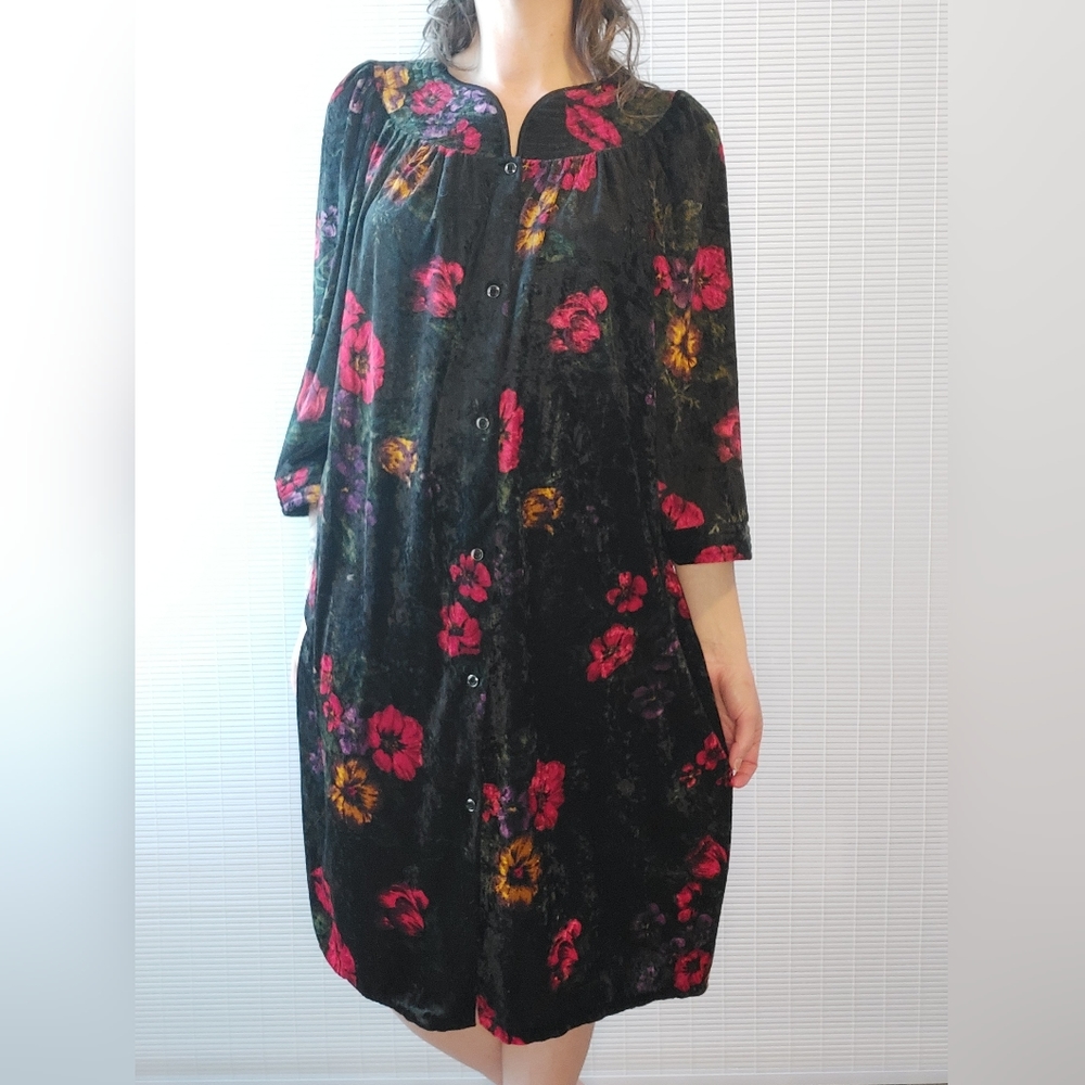 Vintage Crushed Velvet Mumu Housecoat Nightgown Large